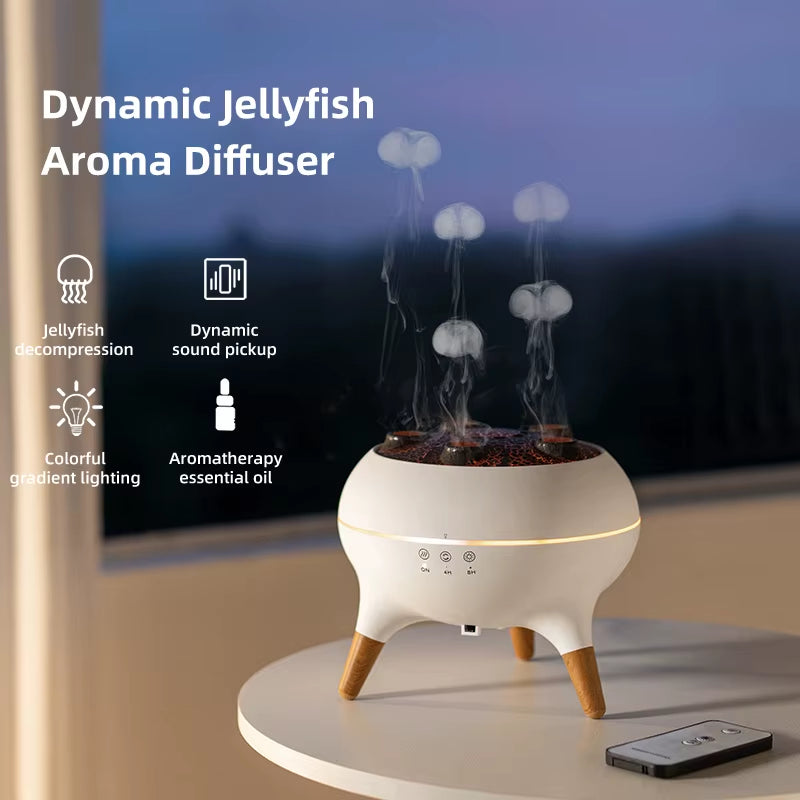 Dynamic Multi Spray Incense Humidifier with Colorful Light Remote Control Desk Flame Humidifier for Home Fog Quantity Decoration
