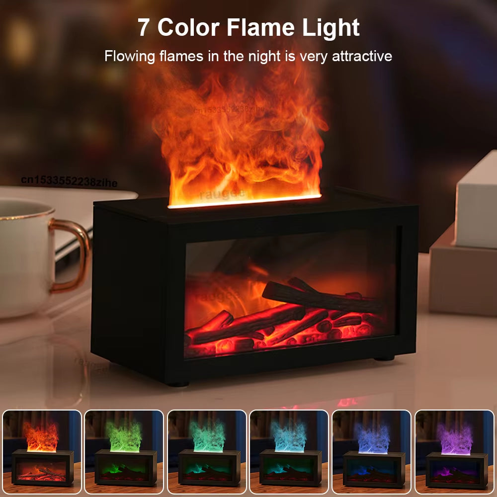 Air Aroma Humidifier Essential Oils Humidifier Flame Fragrance Diffuser Home Mini Fireplace Aromatherapy Diffuser with LED Light