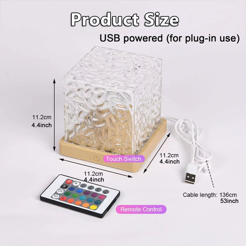 Ocean Wave Projector Light Dynamic Rotating Flame Crystal Lamp Remote 16 Colors Dimmable USB Power Supply Living Room Decor Lamp