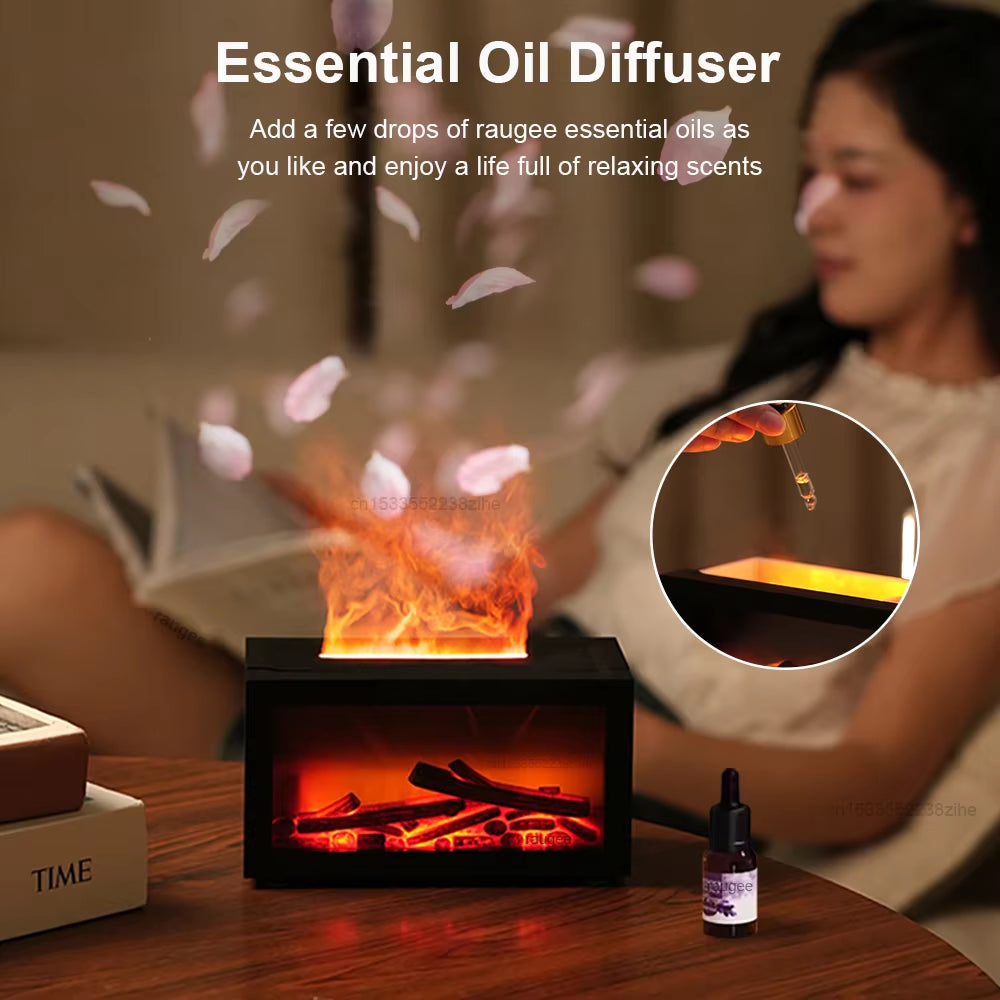 Air Aroma Humidifier Essential Oils Humidifier Flame Fragrance Diffuser Home Mini Fireplace Aromatherapy Diffuser with LED Light