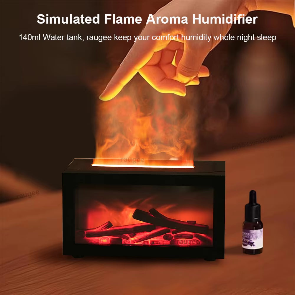 Air Aroma Humidifier Essential Oils Humidifier Flame Fragrance Diffuser Home Mini Fireplace Aromatherapy Diffuser with LED Light