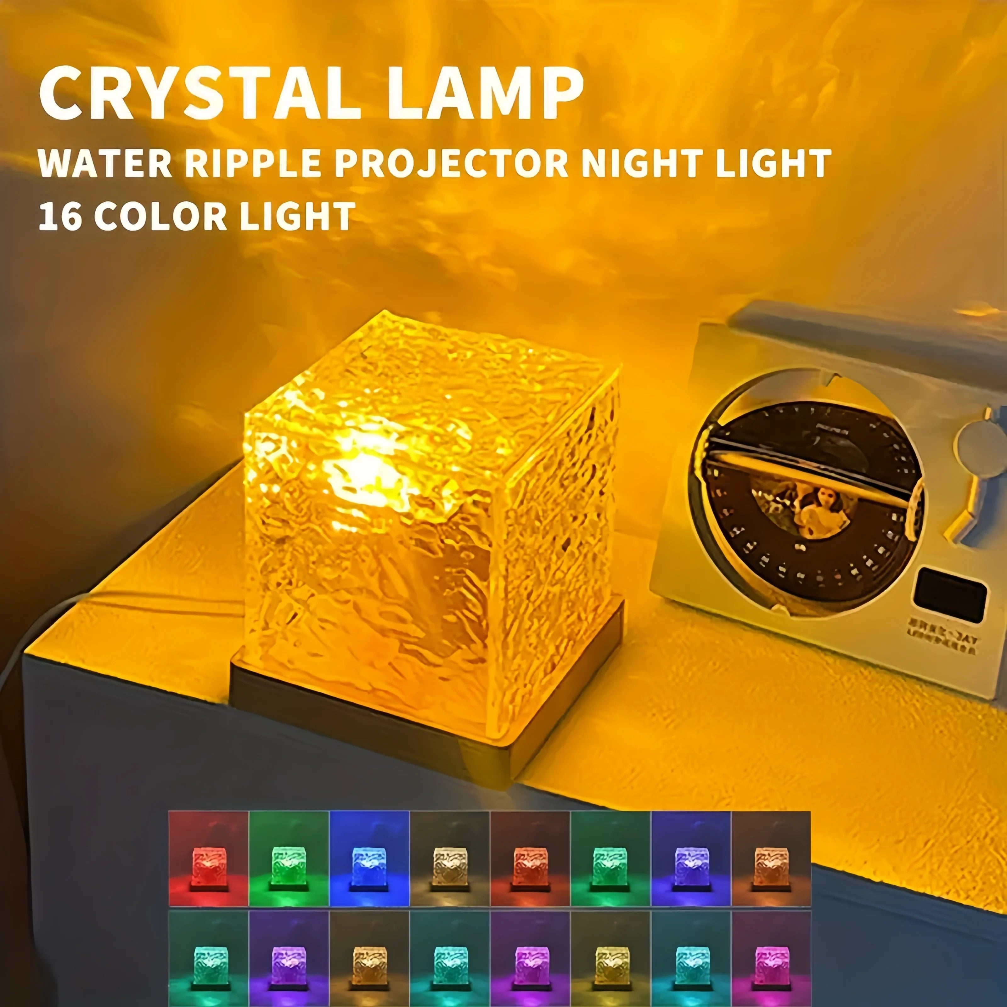 Ocean Wave Projector Light Dynamic Rotating Flame Crystal Lamp Remote 16 Colors Dimmable USB Power Supply Living Room Decor Lamp