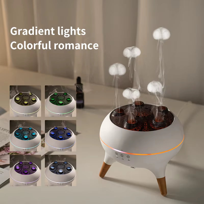 Dynamic Multi Spray Incense Humidifier with Colorful Light Remote Control Desk Flame Humidifier for Home Fog Quantity Decoration
